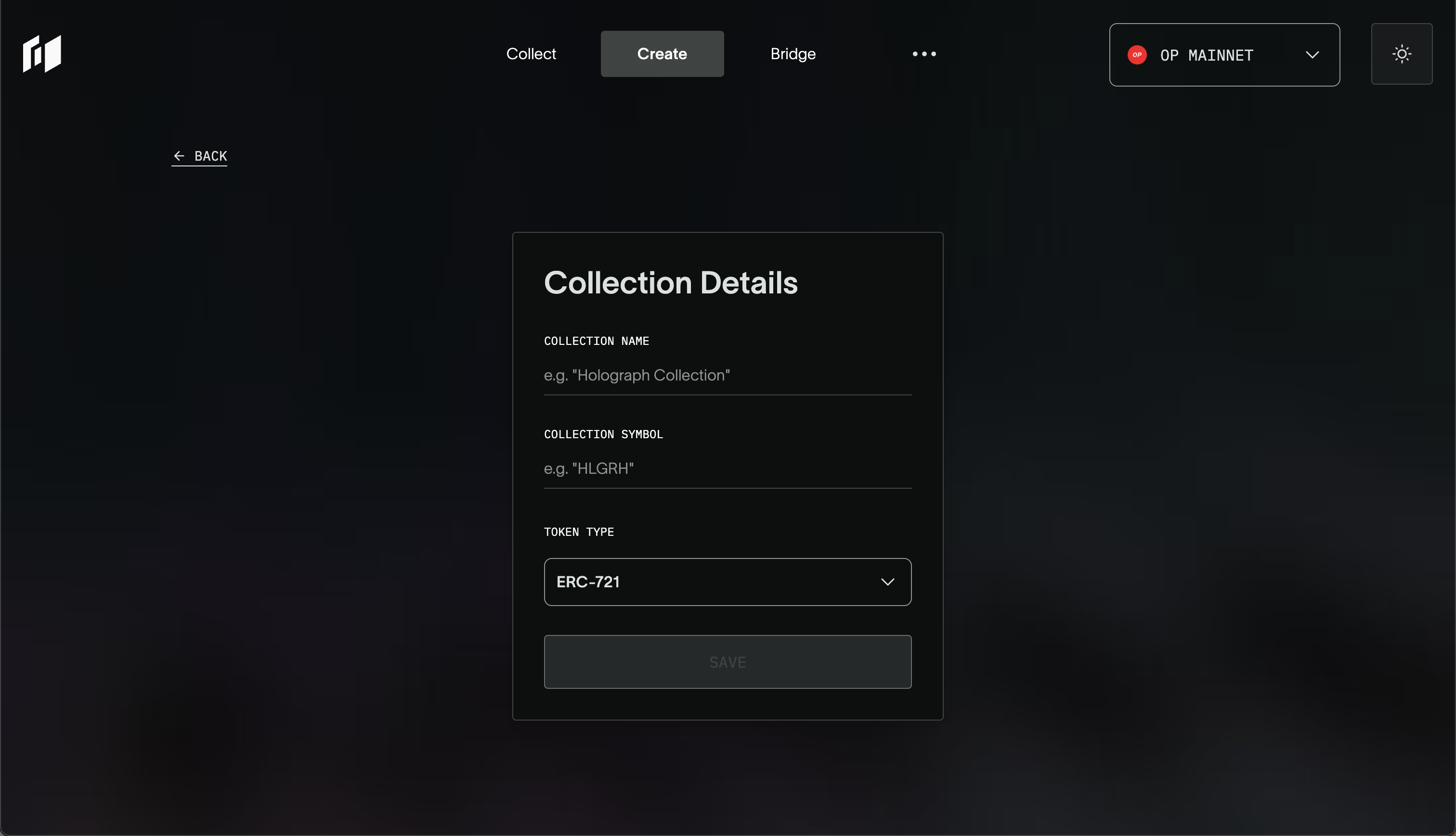 Holograph App - Create Collection - Collection Details